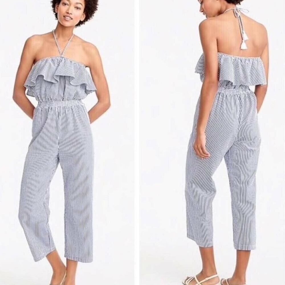 J. Crew Striped Seersucker Halter Jumpsuit Sz S